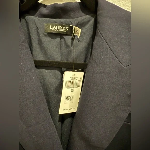 NWT Lauren Ralph Lauren Navy Double-Breasted Wool Crepe Blazer size 16 - Picture 10 of 12